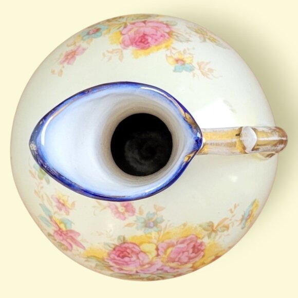 Antique Floral Porcelain Pitcher Vase | Jersey Pottery England | Gilt Handle - Picture 6 of 12